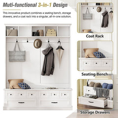 Bellemave® 74" Elegant Wide Hall Tree with 5 Hooks, Versatile Entryway Lift Top Storage Bench with 2 Drawers - Bellemave