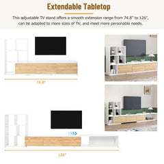 Bellemave® 74.8" Extendable TV Stand with 3 Tier Bookshelves and Storage Cabinets - Bellemave