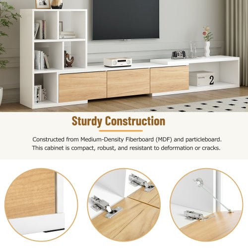 Bellemave® 74.8" Extendable TV Stand with 3 Tier Bookshelves and Storage Cabinets - Bellemave