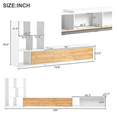 Bellemave® 74.8" Extendable TV Stand with 3 Tier Bookshelves and Storage Cabinets - Bellemave