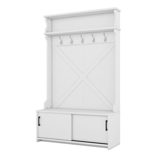 Bellemave® 74.8" Hall Tree with Top Shelf and Storage Bench, Hallway Shoe Cabinet with Sliding Doors and 5 Hanging Hooks - Bellemave