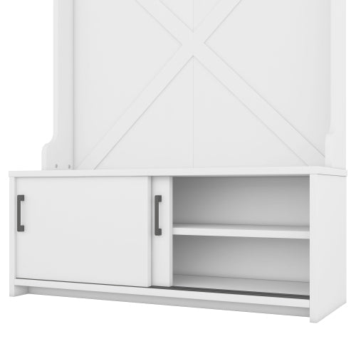 Bellemave® 74.8" Hall Tree with Top Shelf and Storage Bench, Hallway Shoe Cabinet with Sliding Doors and 5 Hanging Hooks - Bellemave