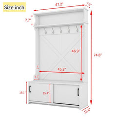Bellemave® 74.8" Hall Tree with Top Shelf and Storage Bench, Hallway Shoe Cabinet with Sliding Doors and 5 Hanging Hooks - Bellemave