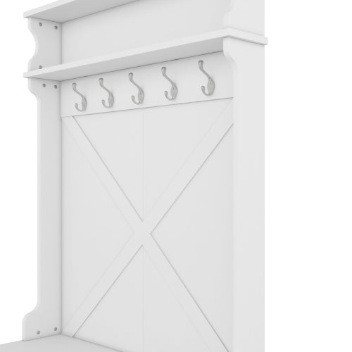 Bellemave® 74.8" Hall Tree with Top Shelf and Storage Bench, Hallway Shoe Cabinet with Sliding Doors and 5 Hanging Hooks - Bellemave