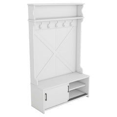 Bellemave® 74.8" Hall Tree with Top Shelf and Storage Bench, Hallway Shoe Cabinet with Sliding Doors and 5 Hanging Hooks - Bellemave