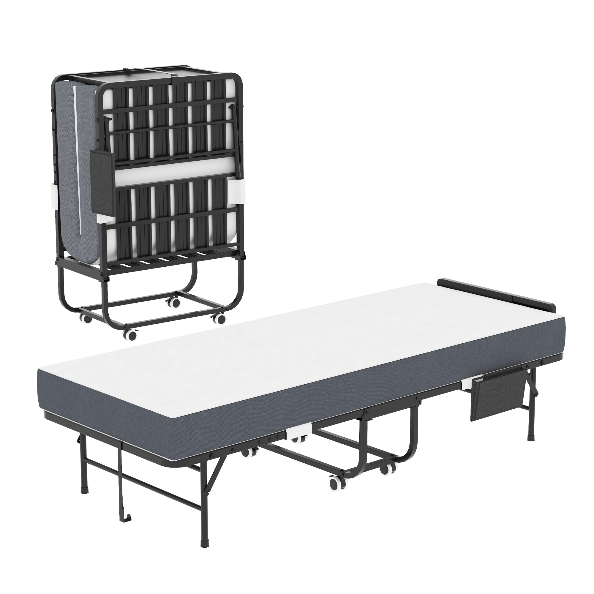 Bellemave® 75" x 31" Folding Bed with 5" Memory Foam Mattress, Storage Cover, Heavy - Duty Metal Foldable Bed Frame Supports 450lbs, Portable Rollaway Bed on Wheels, Ideal for Bedroom, Guest Room, Office - Bellemave