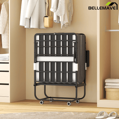 Bellemave® 75" x 31" Folding Bed with 5" Memory Foam Mattress, Storage Cover, Heavy - Duty Metal Foldable Bed Frame Supports 450lbs, Portable Rollaway Bed on Wheels, Ideal for Bedroom, Guest Room, Office - Bellemave