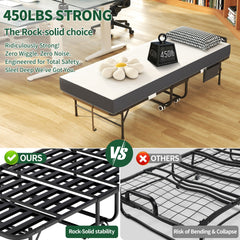 Bellemave® 75" x 31" Folding Bed with 5" Memory Foam Mattress, Storage Cover, Heavy - Duty Metal Foldable Bed Frame Supports 450lbs, Portable Rollaway Bed on Wheels, Ideal for Bedroom, Guest Room, Office - Bellemave