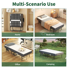 Bellemave® 75" x 31" Folding Bed with 5" Memory Foam Mattress, Storage Cover, Heavy - Duty Metal Foldable Bed Frame Supports 450lbs, Portable Rollaway Bed on Wheels, Ideal for Bedroom, Guest Room, Office - Bellemave