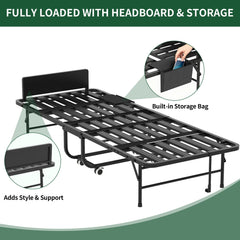 Bellemave® 75" x 31" Folding Bed with 5" Memory Foam Mattress, Storage Cover, Heavy - Duty Metal Foldable Bed Frame Supports 450lbs, Portable Rollaway Bed on Wheels, Ideal for Bedroom, Guest Room, Office - Bellemave