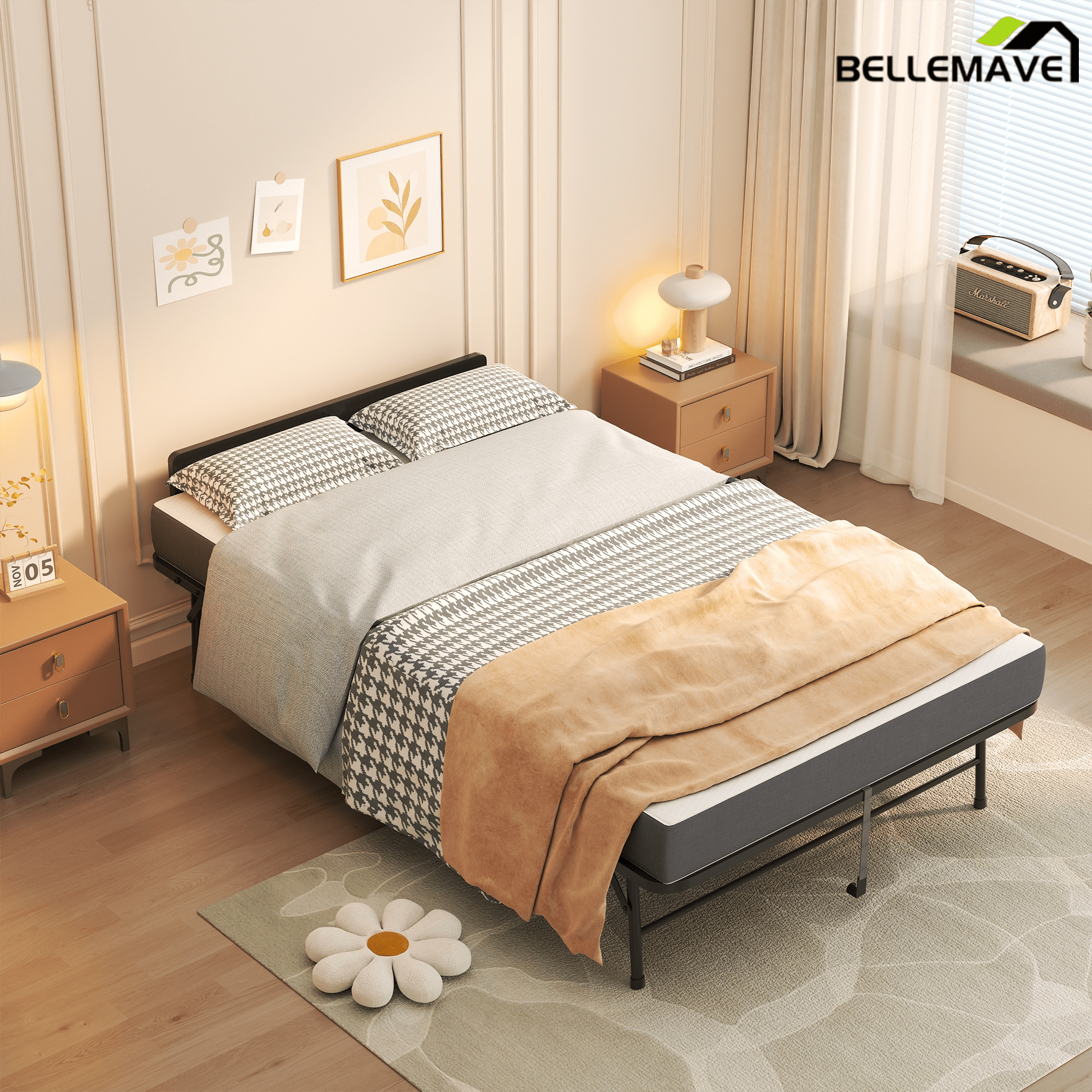 Bellemave® 75" x 31" Folding Bed with 5" Memory Foam Mattress, Storage Cover, Heavy - Duty Metal Foldable Bed Frame Supports 450lbs, Portable Rollaway Bed on Wheels, Ideal for Bedroom, Guest Room, Office - Bellemave