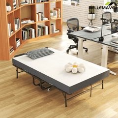 Bellemave® 75" x 31" Folding Bed with 5" Memory Foam Mattress, Storage Cover, Heavy - Duty Metal Foldable Bed Frame Supports 450lbs, Portable Rollaway Bed on Wheels, Ideal for Bedroom, Guest Room, Office - Bellemave