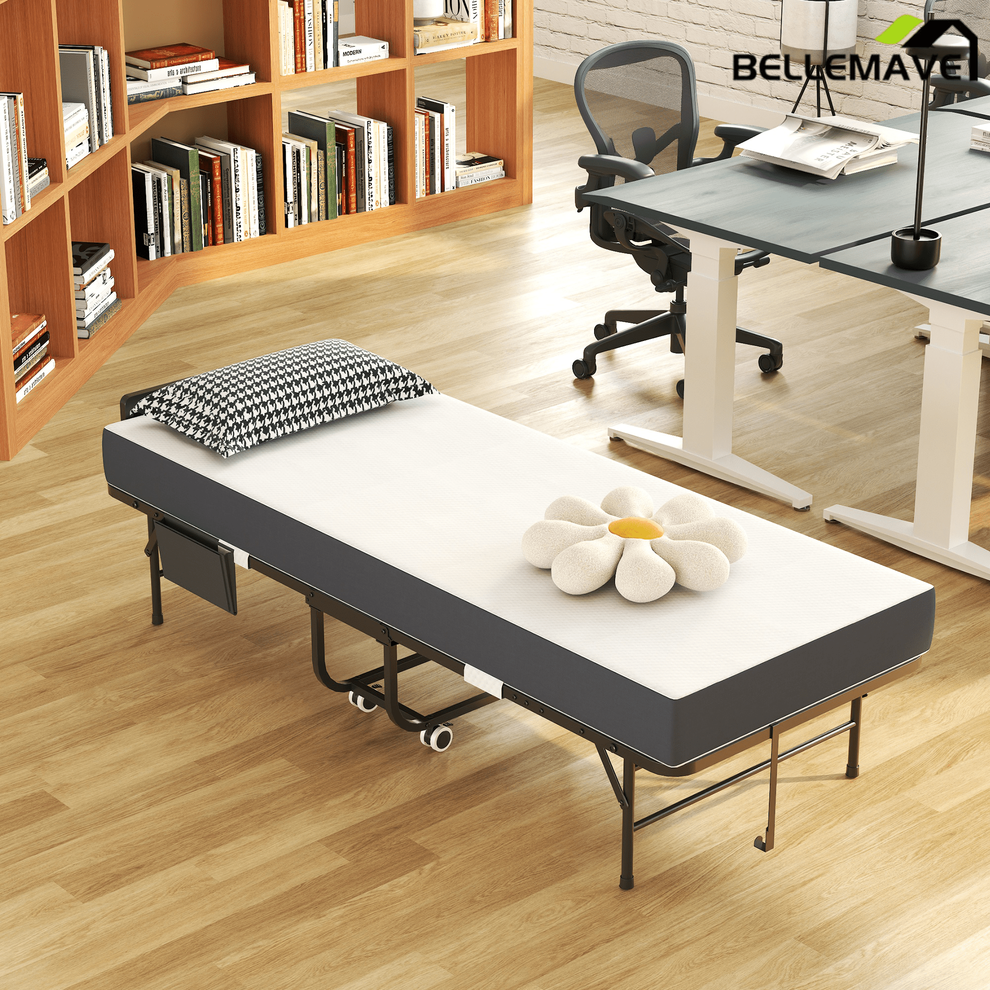 Bellemave® 75" x 31" Folding Bed with 5" Memory Foam Mattress, Storage Cover, Heavy - Duty Metal Foldable Bed Frame Supports 450lbs, Portable Rollaway Bed on Wheels, Ideal for Bedroom, Guest Room, Office - Bellemave