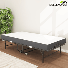 Bellemave® 75" x 31" Folding Bed with 5" Memory Foam Mattress, Storage Cover, Heavy - Duty Metal Foldable Bed Frame Supports 450lbs, Portable Rollaway Bed on Wheels, Ideal for Bedroom, Guest Room, Office - Bellemave