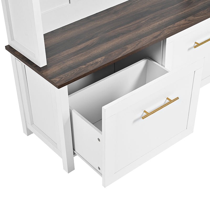 Bellemave® 76.6" Versatile 4 - in - 1 Hall Tree with 6 Golden Hooks, Brown Wood Grain Bench with Multiple Storage Space - Bellemave