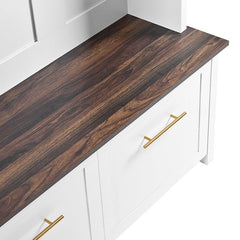 Bellemave® 76.6" Versatile 4 - in - 1 Hall Tree with 6 Golden Hooks, Brown Wood Grain Bench with Multiple Storage Space - Bellemave