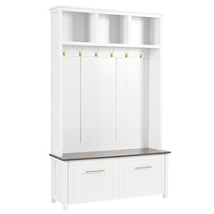 Bellemave® 76.6" Versatile 4 - in - 1 Hall Tree with 6 Golden Hooks, Brown Wood Grain Bench with Multiple Storage Space - Bellemave