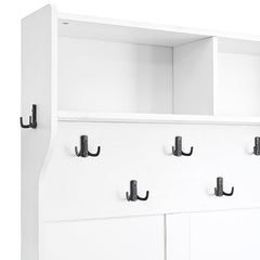 Bellemave® 76.9" Farmhouse 4 - in - 1 Hall Tree with Barn Doors and Shoe Storage Cabinet, 7 Hanging Hooks and 6 Brake Wheels - Bellemave