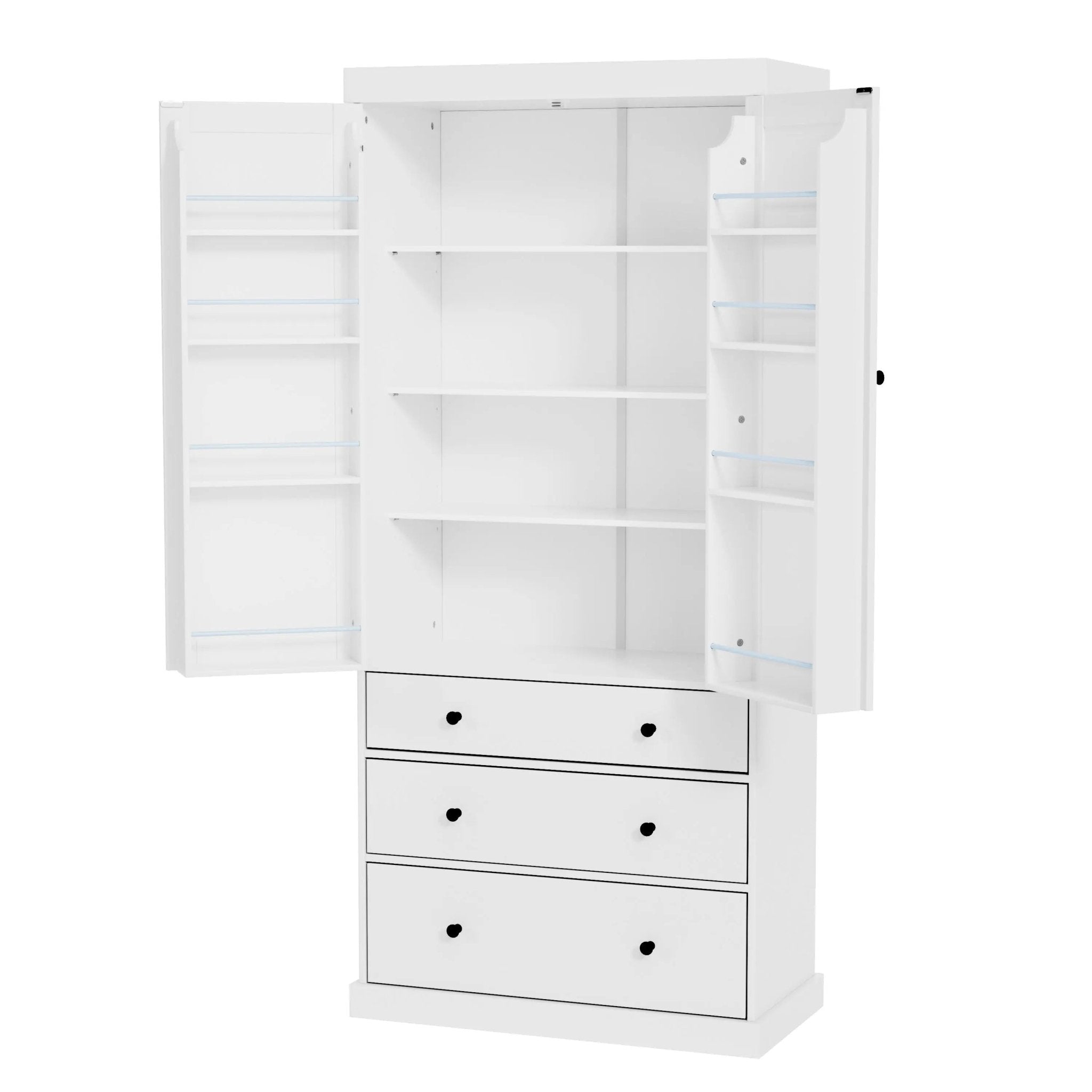 Bellemave® 77" Freestanding Tall Cupboard Storage Cabinet with 3 Adjustable Shelves, 8 Door Shelves, 3 Drawers - Bellemave