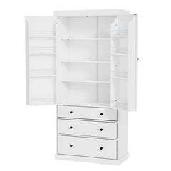 Bellemave® 77" Freestanding Tall Cupboard Storage Cabinet with 3 Adjustable Shelves, 8 Door Shelves, 3 Drawers - Bellemave