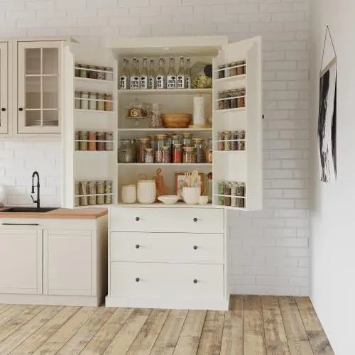 Bellemave® 77" Freestanding Tall Cupboard Storage Cabinet with 3 Adjustable Shelves, 8 Door Shelves, 3 Drawers - Bellemave
