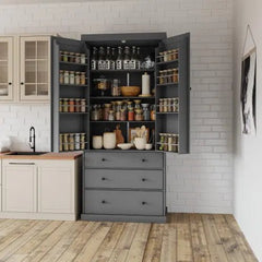 Bellemave® 77" Freestanding Tall Cupboard Storage Cabinet with 3 Adjustable Shelves, 8 Door Shelves, 3 Drawers - Bellemave