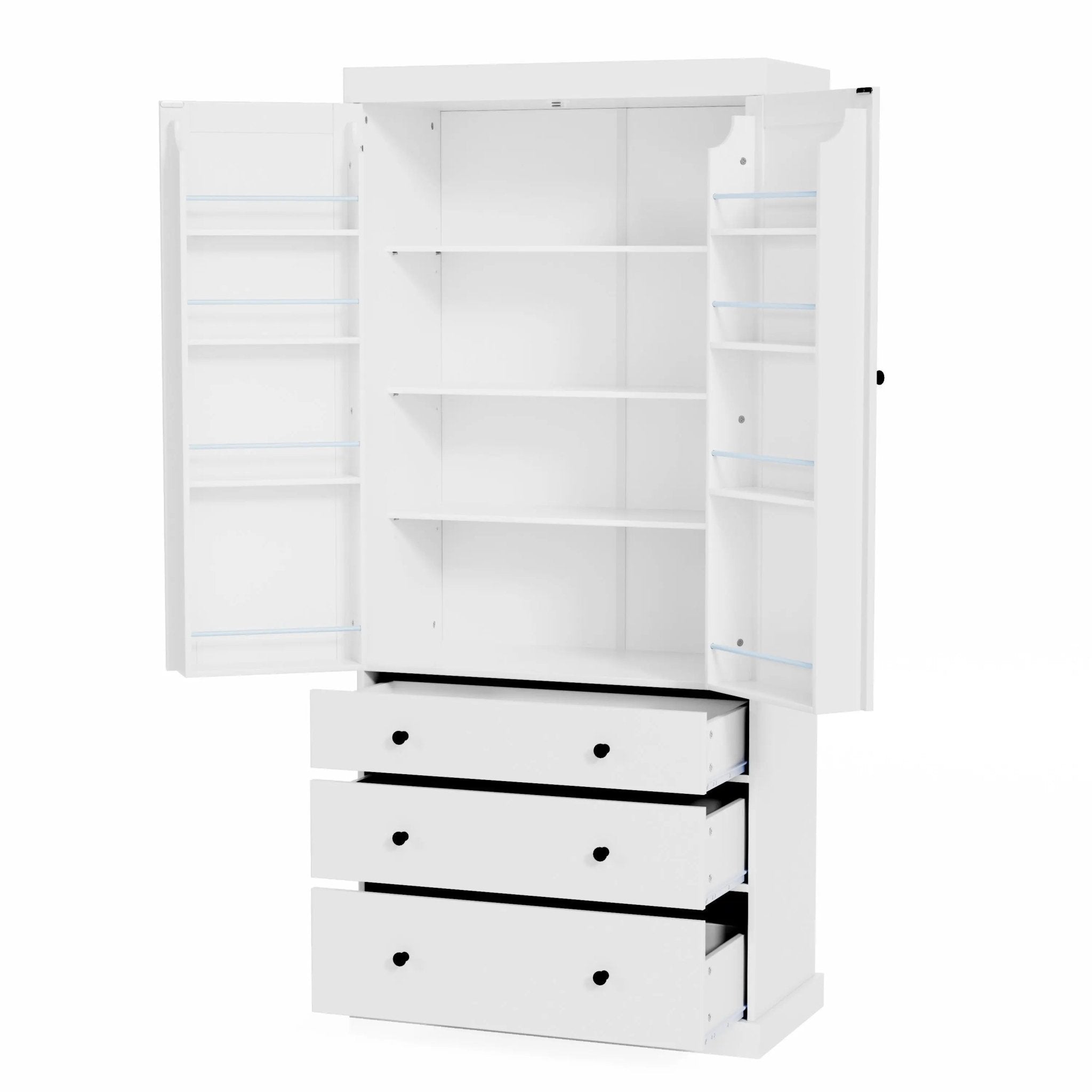 Bellemave® 77" Freestanding Tall Cupboard Storage Cabinet with 3 Adjustable Shelves, 8 Door Shelves, 3 Drawers - Bellemave