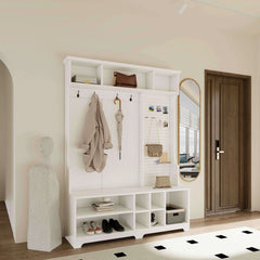 Bellemave® 77.17" Hall Tree with Shoe Bench, Coat Rack ,Shoe Storage ,Storage Shelves and Pegboard - Bellemave