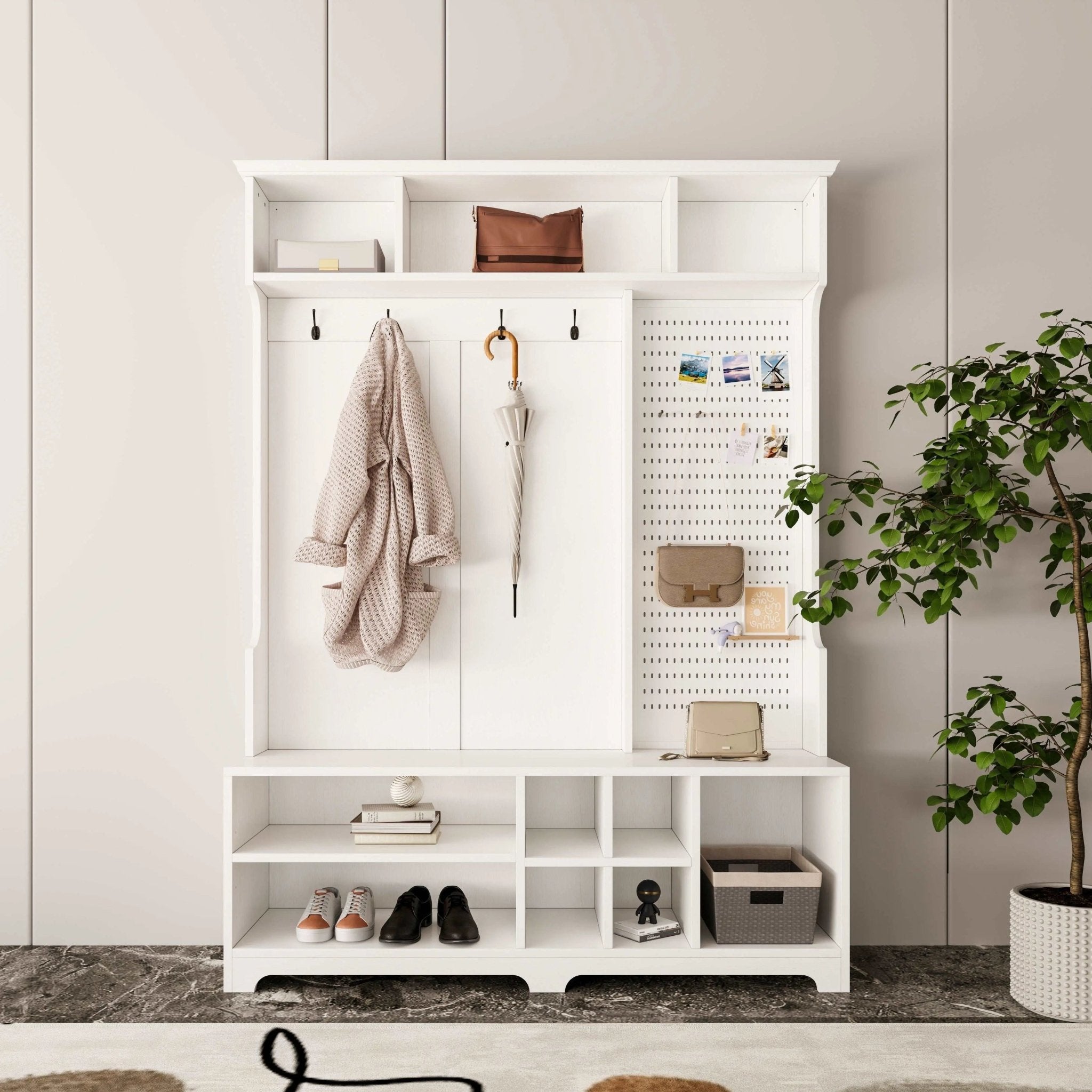 Bellemave® 77.17" Hall Tree with Shoe Bench, Coat Rack ,Shoe Storage ,Storage Shelves and Pegboard - Bellemave