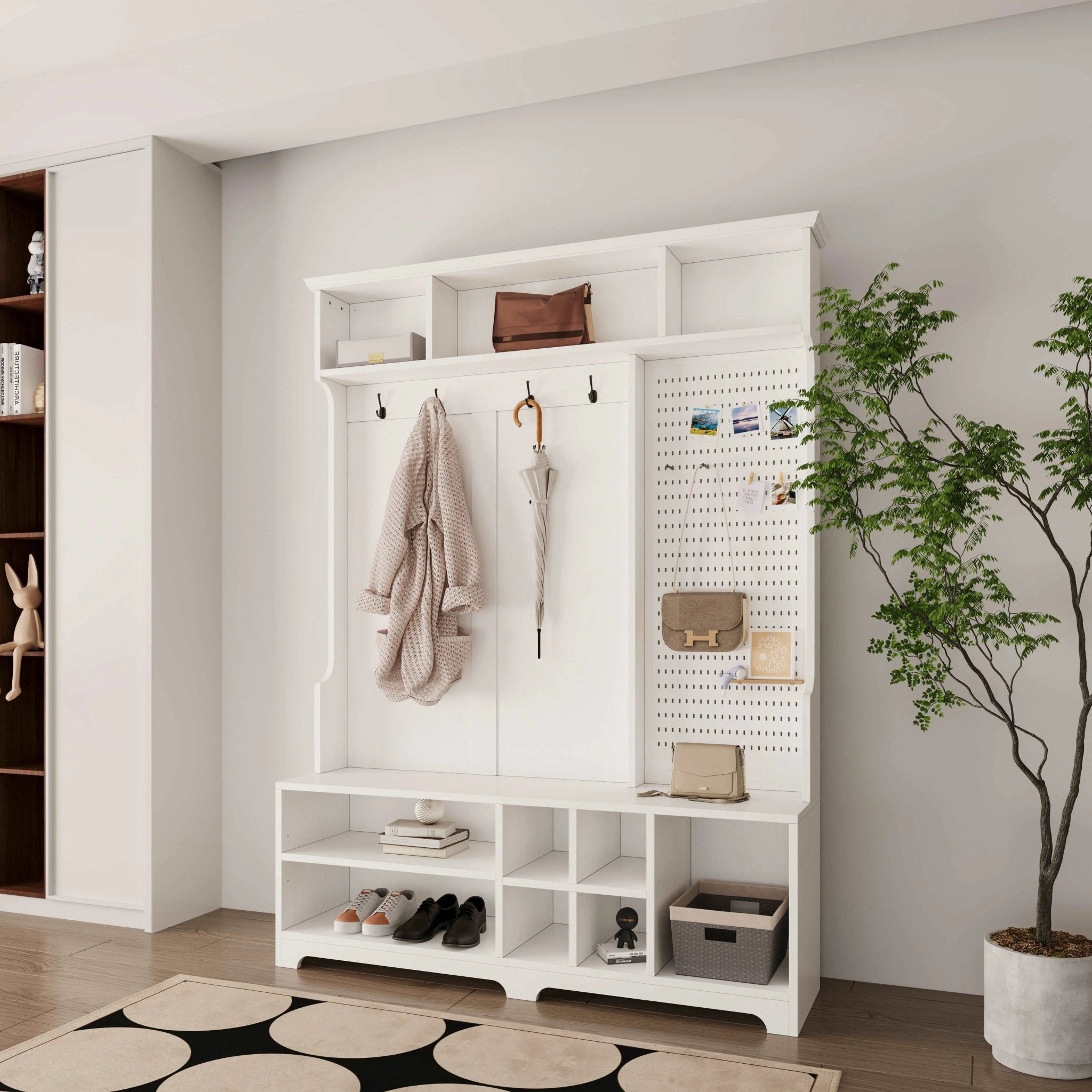 Bellemave® 77.17" Hall Tree with Shoe Bench, Coat Rack ,Shoe Storage ,Storage Shelves and Pegboard - Bellemave