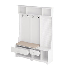 Bellemave® 77.17" Multi - purpose Hallway Hall Tree with Removable Linen Cushioned Entryway Bench, Storage Shelves, and DIY Pegboard - Bellemave