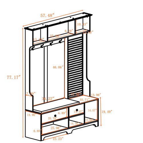 Bellemave® 77.17" Multi - purpose Hallway Hall Tree with Removable Linen Cushioned Entryway Bench, Storage Shelves, and DIY Pegboard - Bellemave