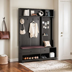 Bellemave® 77.17" Multi - purpose Hallway Hall Tree with Removable Linen Cushioned Entryway Bench, Storage Shelves, and DIY Pegboard - Bellemave