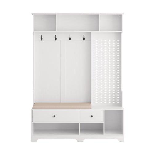 Bellemave® 77.17" Multi - purpose Hallway Hall Tree with Removable Linen Cushioned Entryway Bench, Storage Shelves, and DIY Pegboard - Bellemave