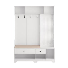 Bellemave® 77.17" Multi - purpose Hallway Hall Tree with Removable Linen Cushioned Entryway Bench, Storage Shelves, and DIY Pegboard - Bellemave
