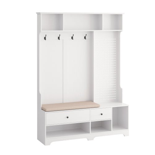 Bellemave® 77.17" Multi - purpose Hallway Hall Tree with Removable Linen Cushioned Entryway Bench, Storage Shelves, and DIY Pegboard - Bellemave
