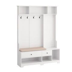 Bellemave® 77.17" Multi - purpose Hallway Hall Tree with Removable Linen Cushioned Entryway Bench, Storage Shelves, and DIY Pegboard - Bellemave
