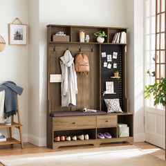 Bellemave® 77.17" Multi - purpose Hallway Hall Tree with Removable Linen Cushioned Entryway Bench, Storage Shelves, and DIY Pegboard - Bellemave
