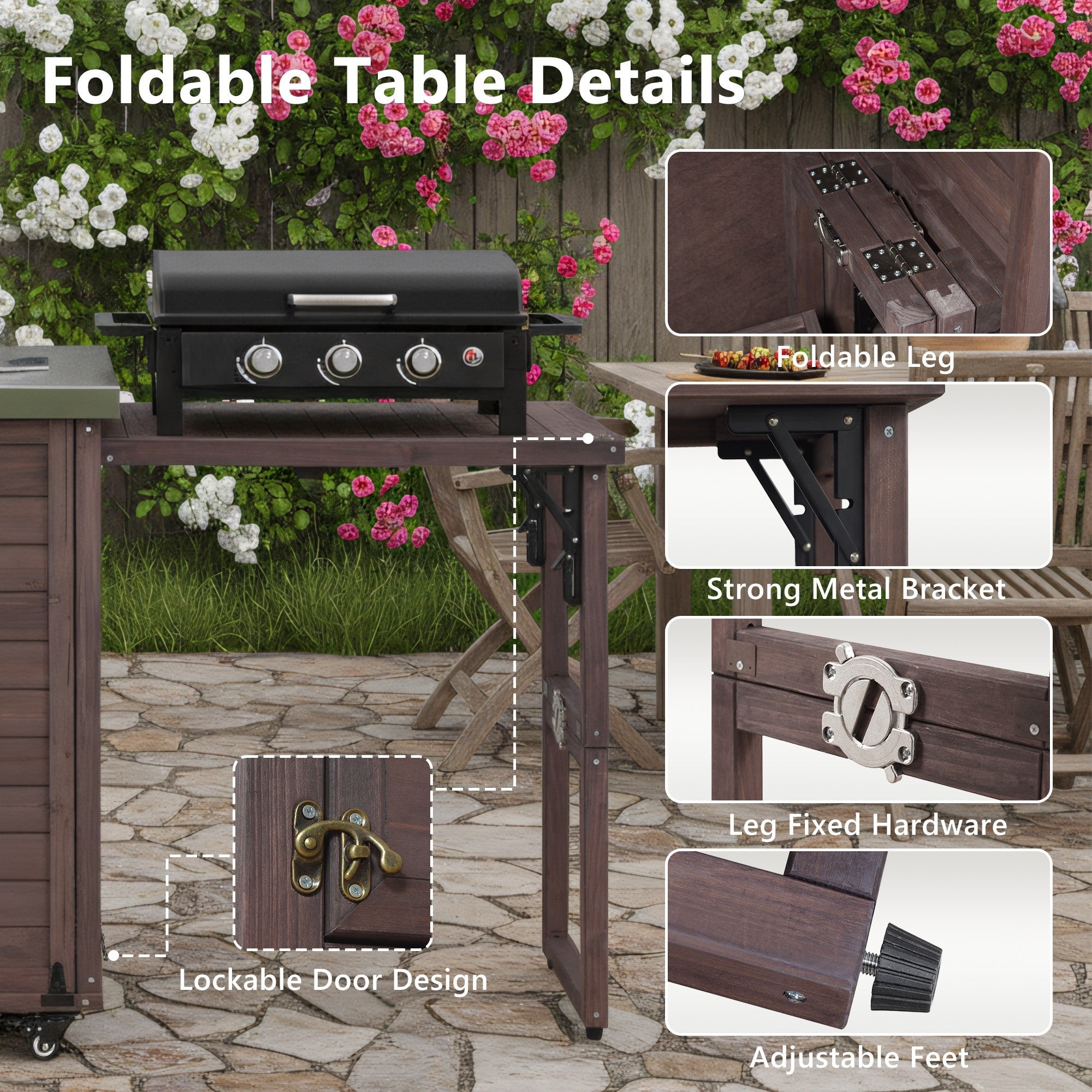 Bellemave® 78.3" Outdoor Kitchen Island with Foldable Grill Table, Solid Wood Grill Cart with Storage & Stainless Steel Top, Bar Cart for Lawn & Garden, Black - Bellemave