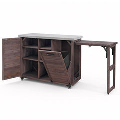 Bellemave® 78.3" Outdoor Kitchen Island with Foldable Grill Table, Solid Wood Grill Cart with Storage & Stainless Steel Top, Bar Cart for Lawn & Garden, Black - Bellemave