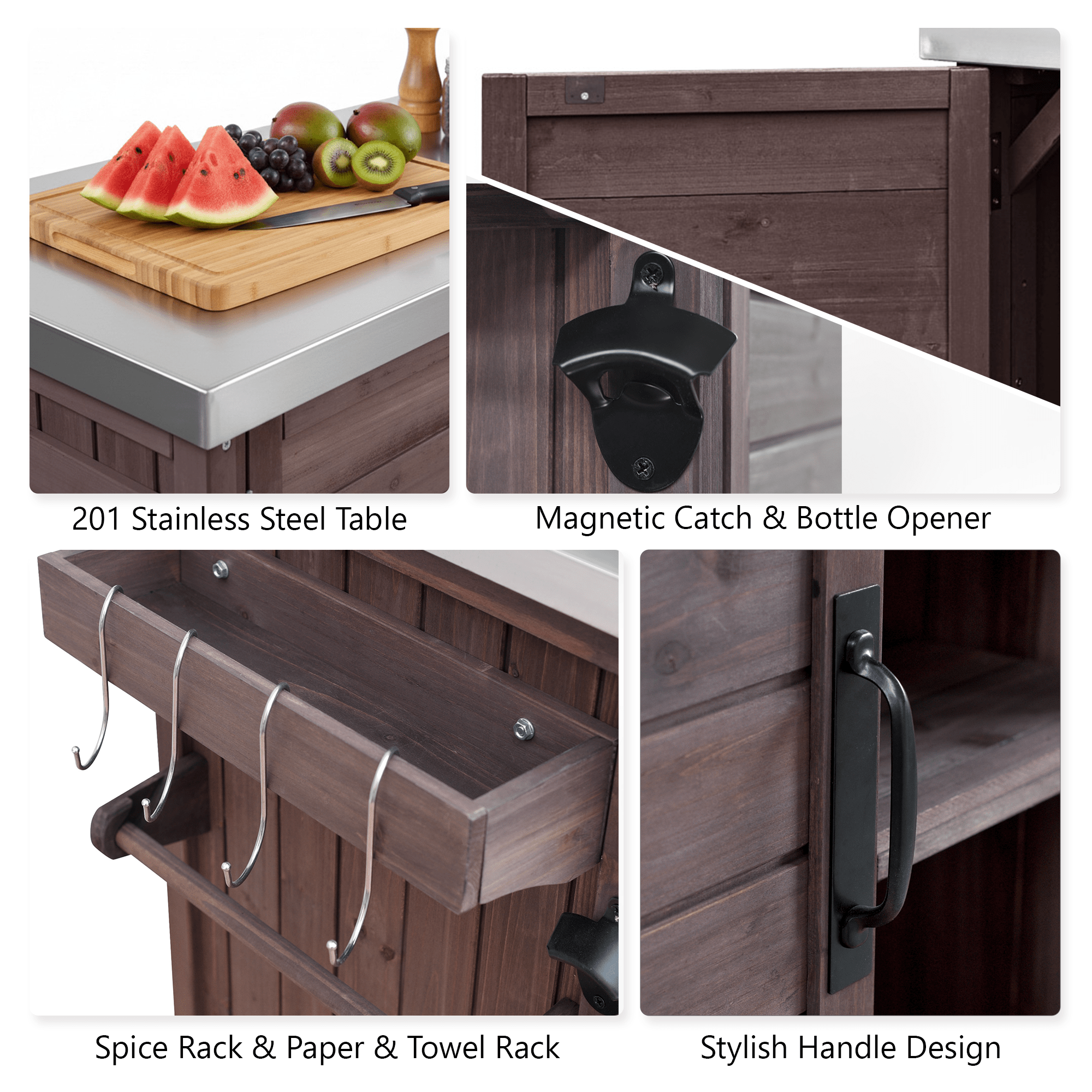 Bellemave® 78.3" Outdoor Kitchen Island with Foldable Grill Table, Solid Wood Grill Cart with Storage & Stainless Steel Top, Bar Cart for Lawn & Garden, Black - Bellemave