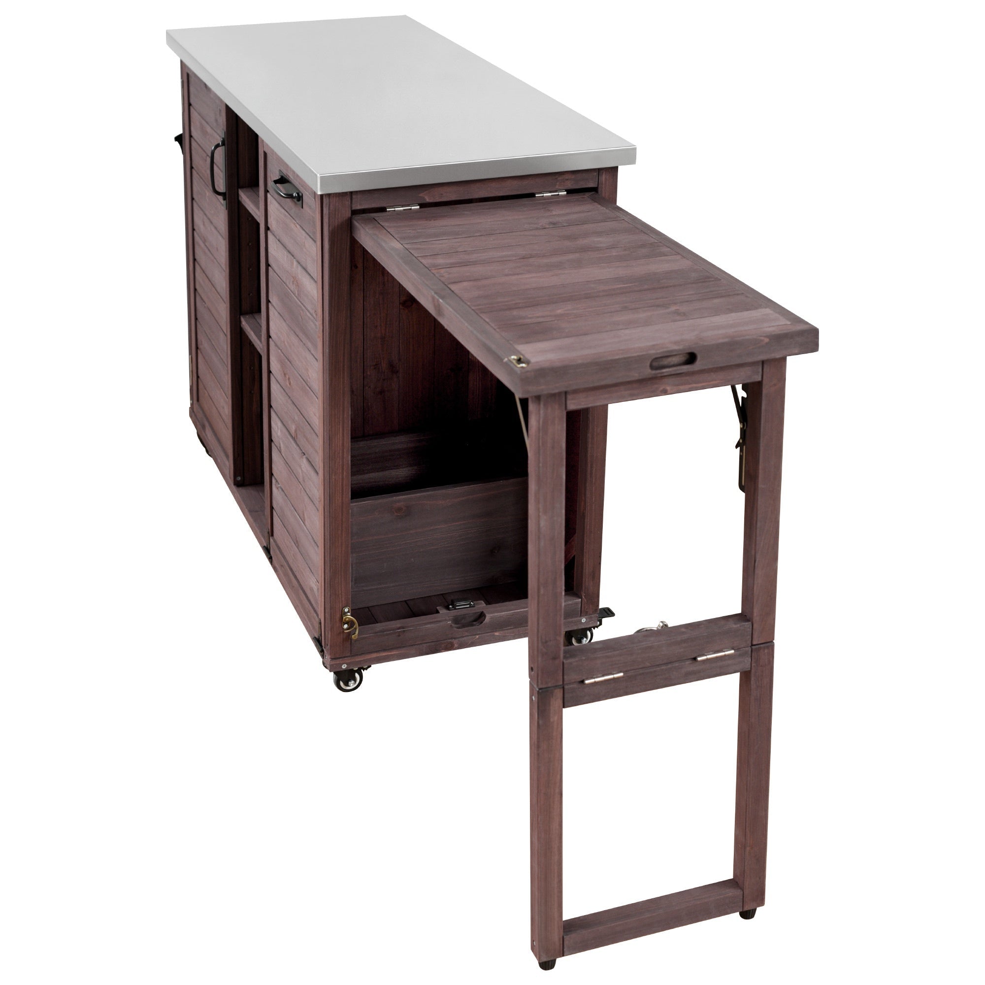 Bellemave® 78.3" Outdoor Kitchen Island with Foldable Grill Table, Solid Wood Grill Cart with Storage & Stainless Steel Top, Bar Cart for Lawn & Garden, Black - Bellemave