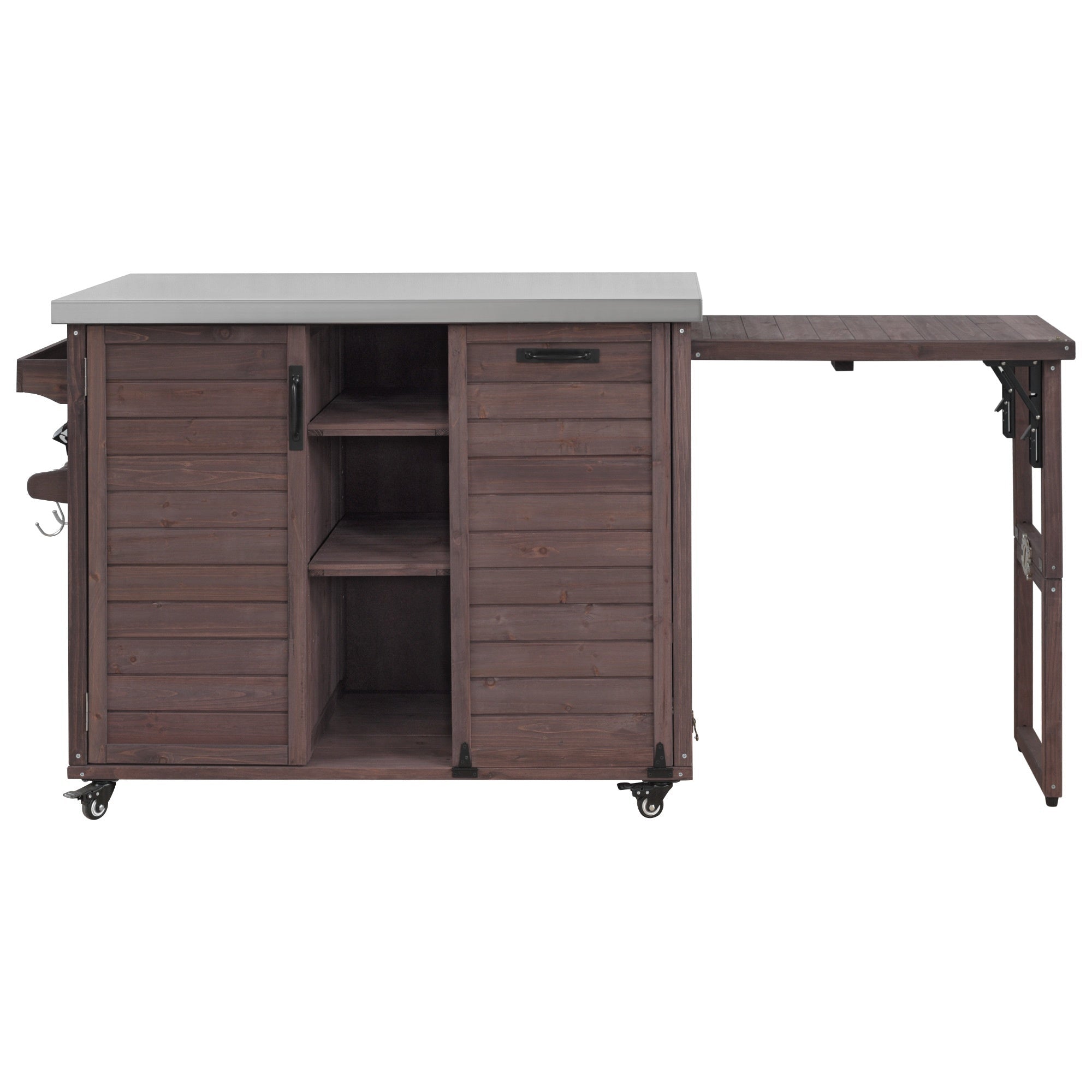 Bellemave® 78.3" Outdoor Kitchen Island with Foldable Grill Table, Solid Wood Grill Cart with Storage & Stainless Steel Top, Bar Cart for Lawn & Garden, Black - Bellemave