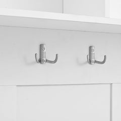 Bellemave® 78.7" Versatile Hall Tree with Sliding Doors, 6 Silvery Hooks & Handles, Shoe Storage & 44.4"W Cushion - Bellemave