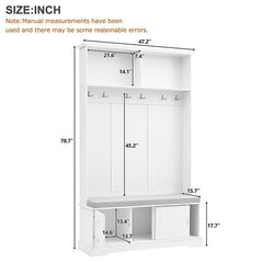 Bellemave® 78.7" Versatile Hall Tree with Sliding Doors, 6 Silvery Hooks & Handles, Shoe Storage & 44.4"W Cushion - Bellemave