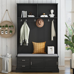 Bellemave® 78.7" Versatile Hall Tree with Sliding Doors, 6 Silvery Hooks & Handles, Shoe Storage & 44.4"W Cushion - Bellemave