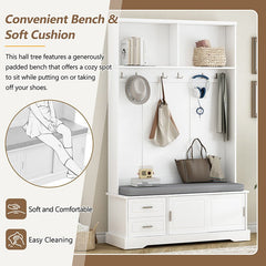 Bellemave® 78.7" Versatile Hall Tree with Sliding Doors, 6 Silvery Hooks & Handles, Shoe Storage & 44.4"W Cushion - Bellemave