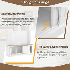 Bellemave® 78.7" Versatile Hall Tree with Sliding Doors, 6 Silvery Hooks & Handles, Shoe Storage & 44.4"W Cushion - Bellemave