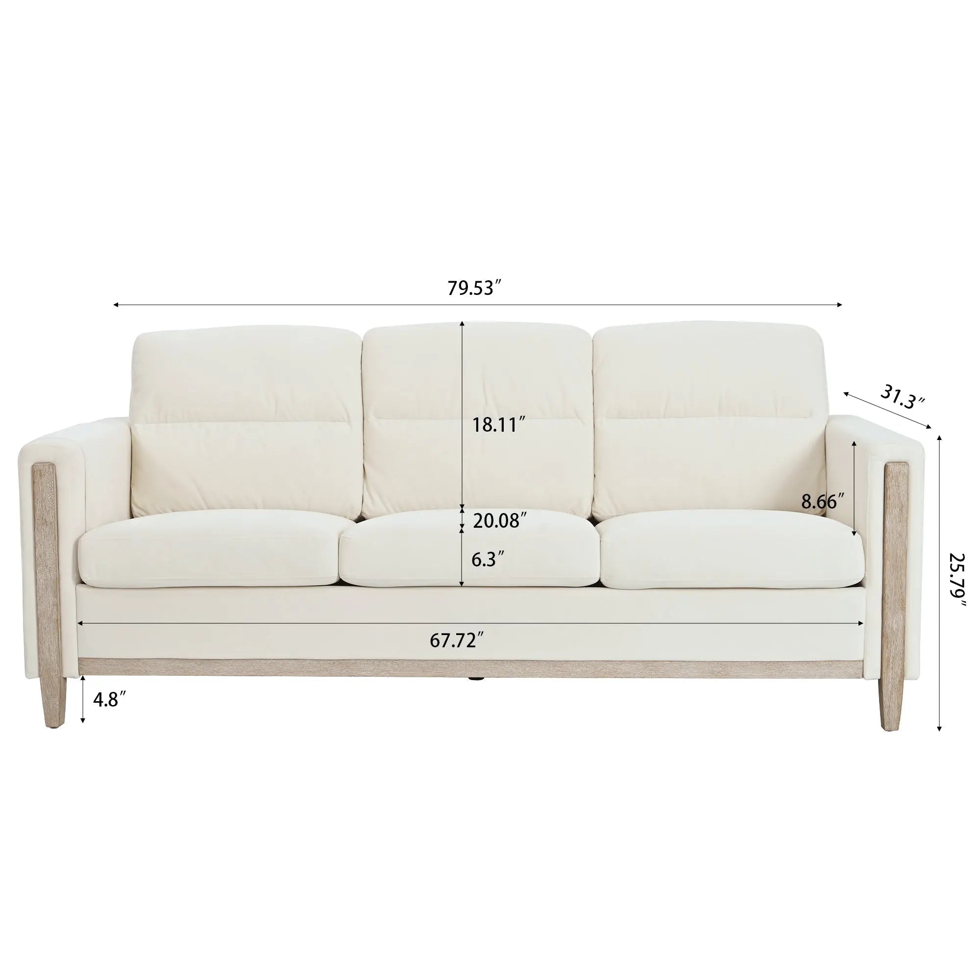 Bellemave® 79.5" Comfortable Solid Wood Three - Seater Sofa - Bellemave