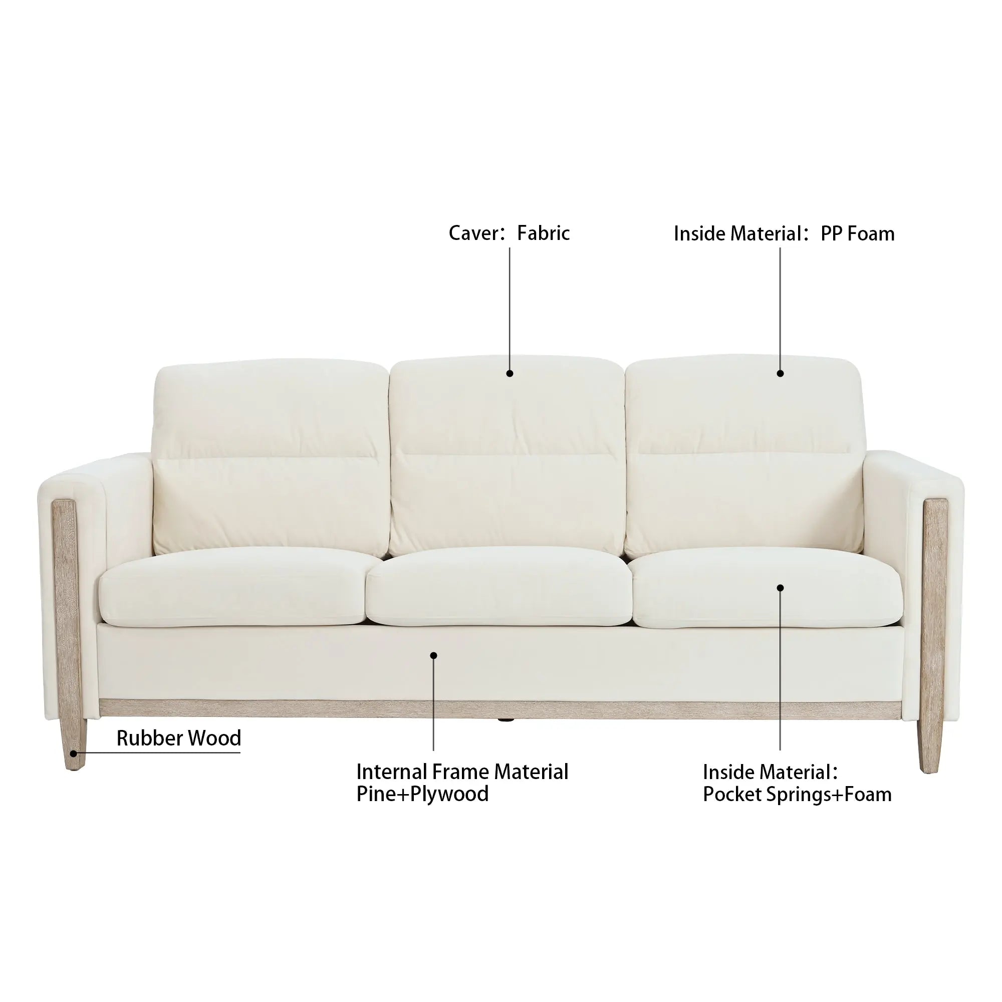 Bellemave® 79.5" Comfortable Solid Wood Three - Seater Sofa - Bellemave